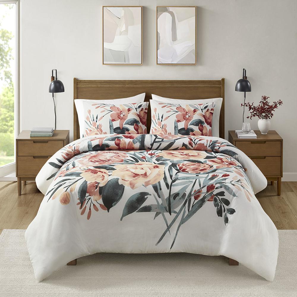 Dahlia 3 Piece Floral Cotton Duvet Cover Set - Roost Home Essentials